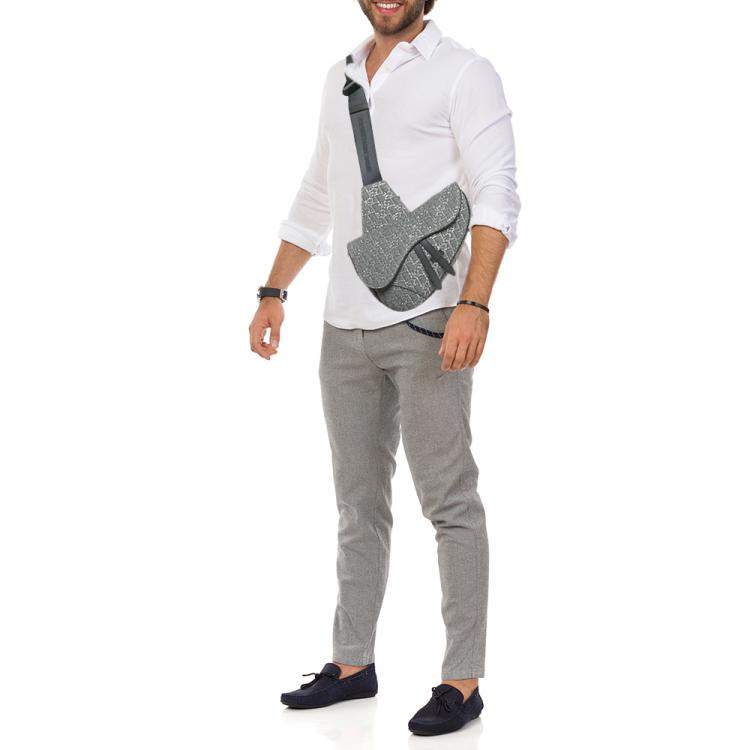 Pre Owned Dior Grey/Silver Oblique Jacquard Saddle Bag