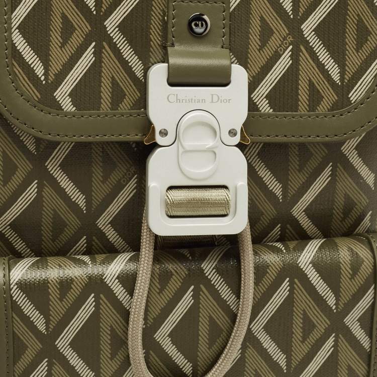 Pre Owned Dior Hit The Road Olive Green Diamond Coated Canvas and Leather Backpack