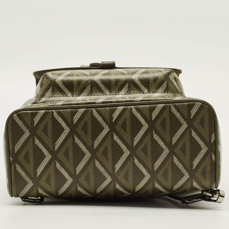 Pre Owned Dior Hit The Road Olive Green Diamond Coated Canvas and Leather Backpack