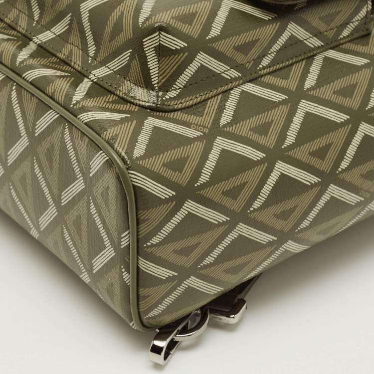 Pre Owned Dior Hit The Road Olive Green Diamond Coated Canvas and Leather Backpack