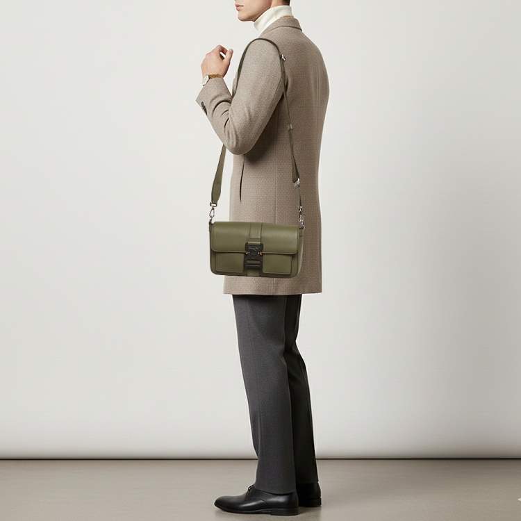 Pre Owned Dior Hit The Road Dark Green Leather Messenger Bag