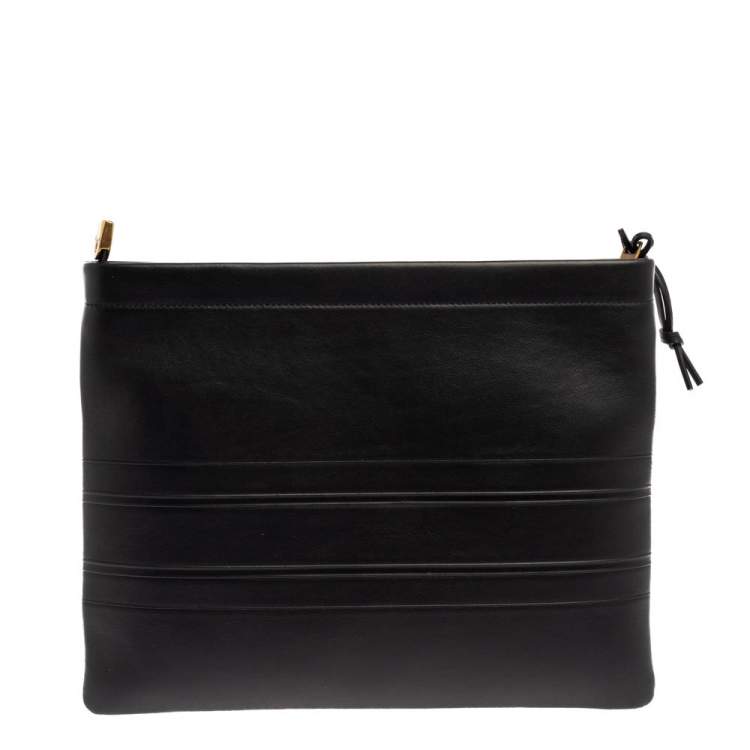 Pre Owned Dior Black Leather Medium Stripe Clutch