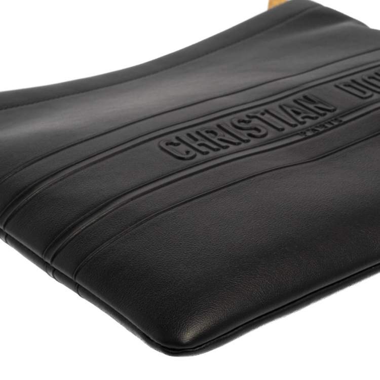 Pre Owned Dior Black Leather Medium Stripe Clutch
