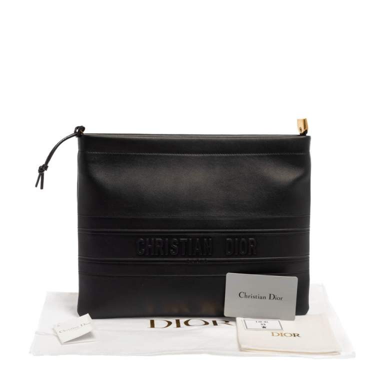Pre Owned Dior Black Leather Medium Stripe Clutch
