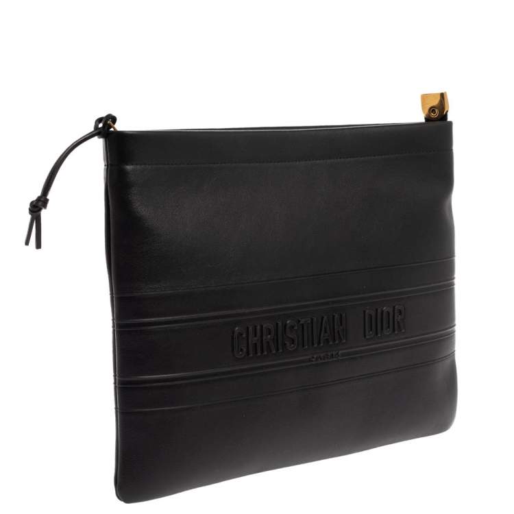 Pre Owned Dior Black Leather Medium Stripe Clutch