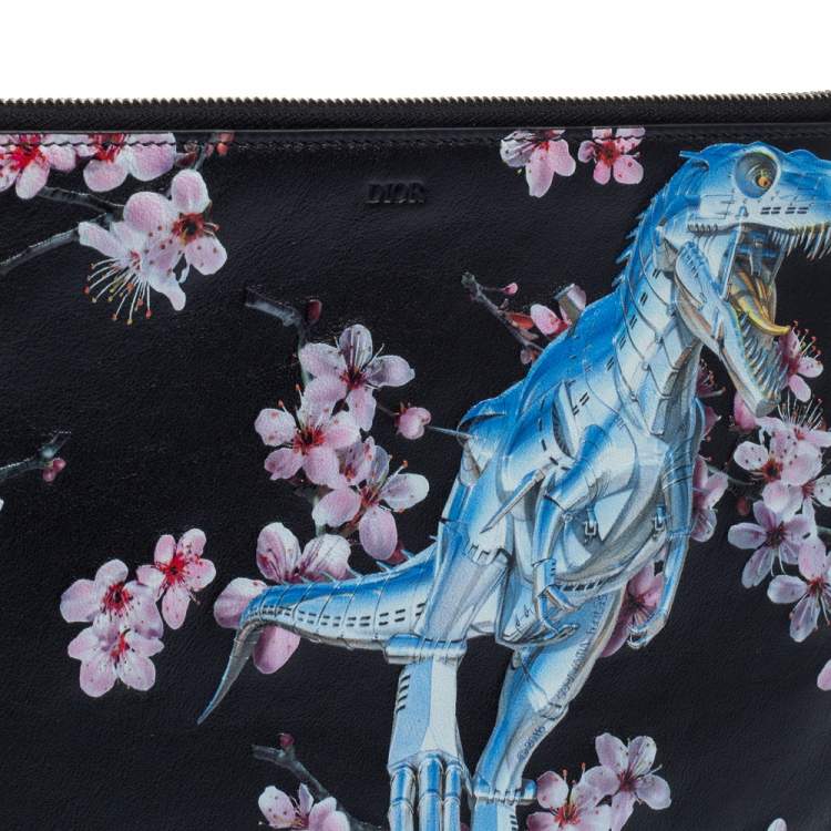 Pre Owned Dior x Sorayama Black Leather Large Zip Pouch