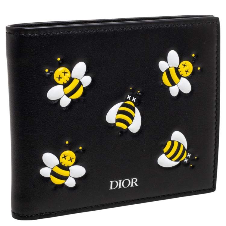 Pre Owned Dior x Kaws Black Leather Bee Bifold Wallet
