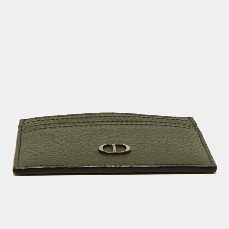 Pre Owned Dior Olive Green Leather Card Holder