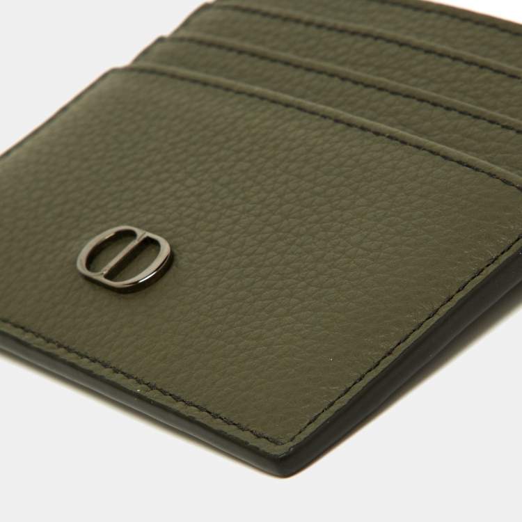 Pre Owned Dior Olive Green Leather Card Holder