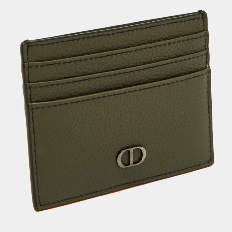 Pre Owned Dior Olive Green Leather Card Holder
