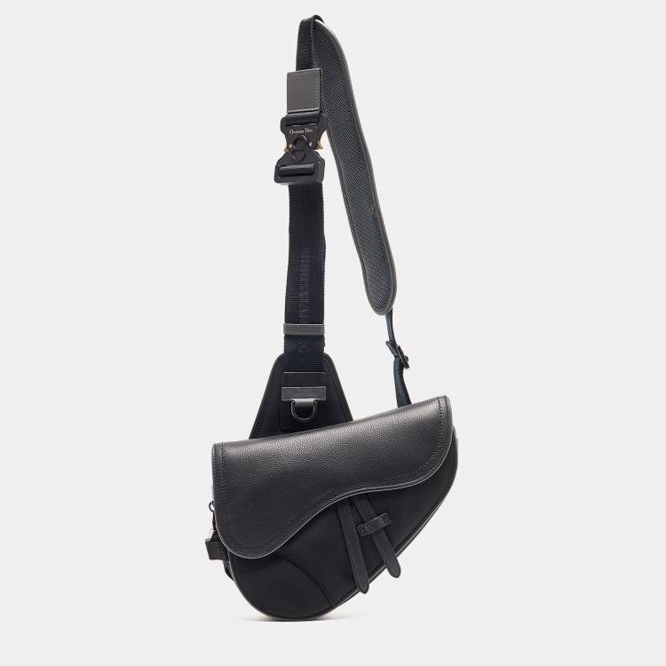 Pre Owned Dior Black Nylon and Leather Saddle Crossbody Bag