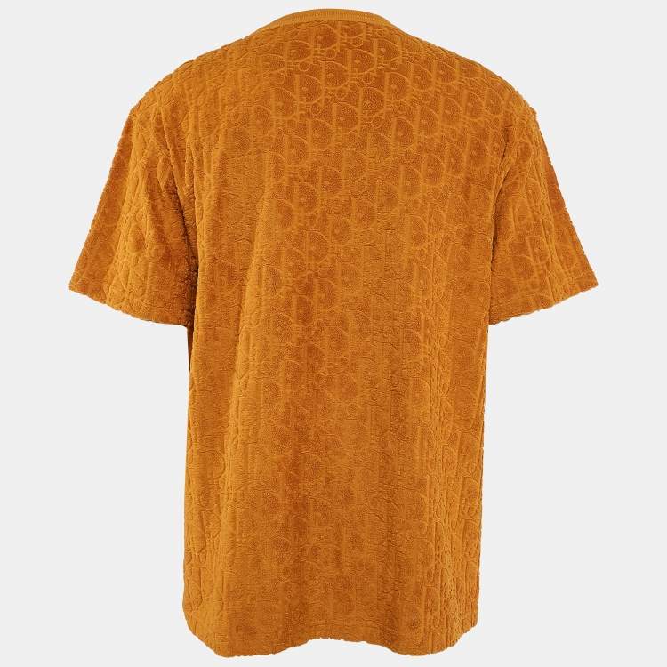 Pre Owned Dior Mustard Yellow Oblique Pattern Terry Cotton Relaxed Fit T-Shirt XL