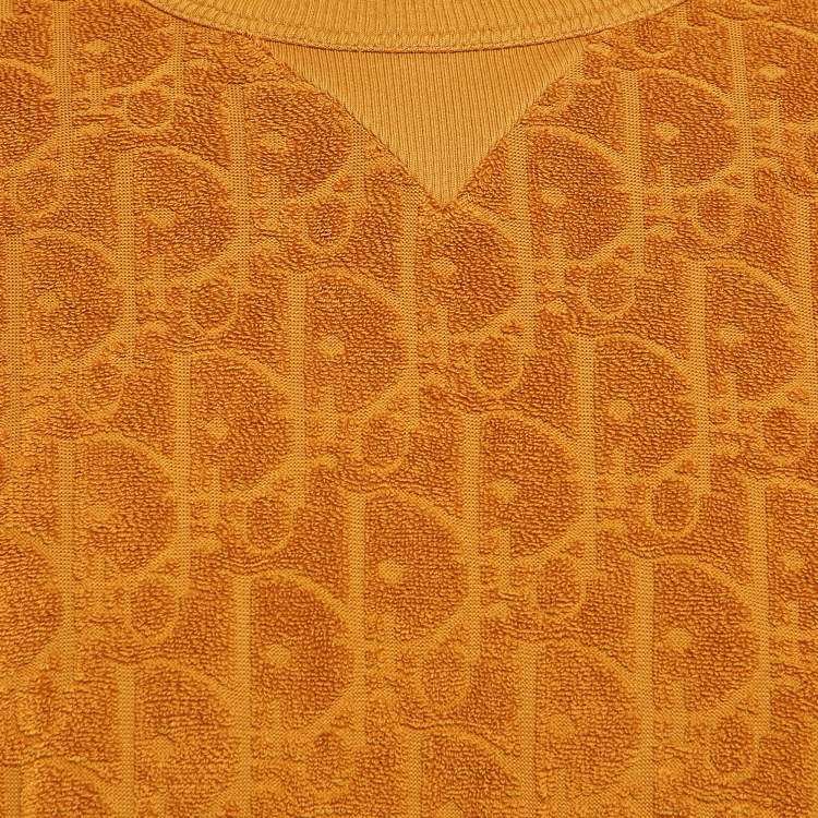 Pre Owned Dior Mustard Yellow Oblique Pattern Terry Cotton Relaxed Fit T-Shirt XL