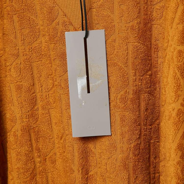 Pre Owned Dior Mustard Yellow Oblique Pattern Terry Cotton Relaxed Fit T-Shirt XL