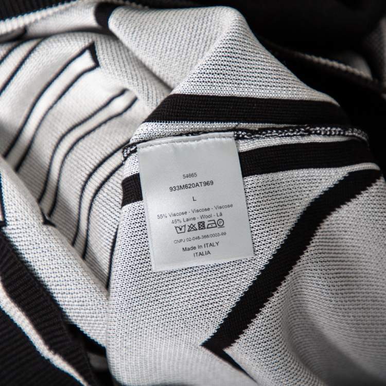 Pre Owned Dior Monochrome Intarsia & Technical Knitted Turtleneck Sweater L