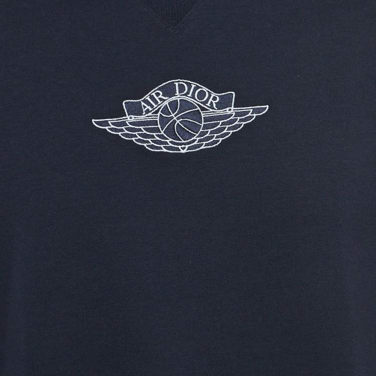 Pre Owned Dior Homme X Air Jordan Navy Blue Embroidered Cotton Half Sleeve T-Shirt M