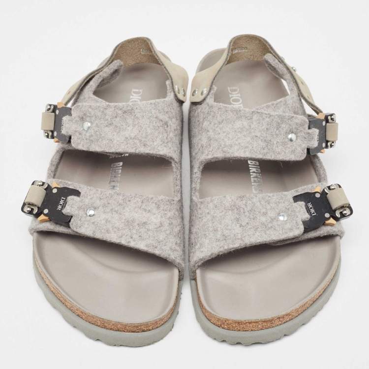 Pre Owned Dior Grey Fur Buckle Slingback Sandals Size 40
