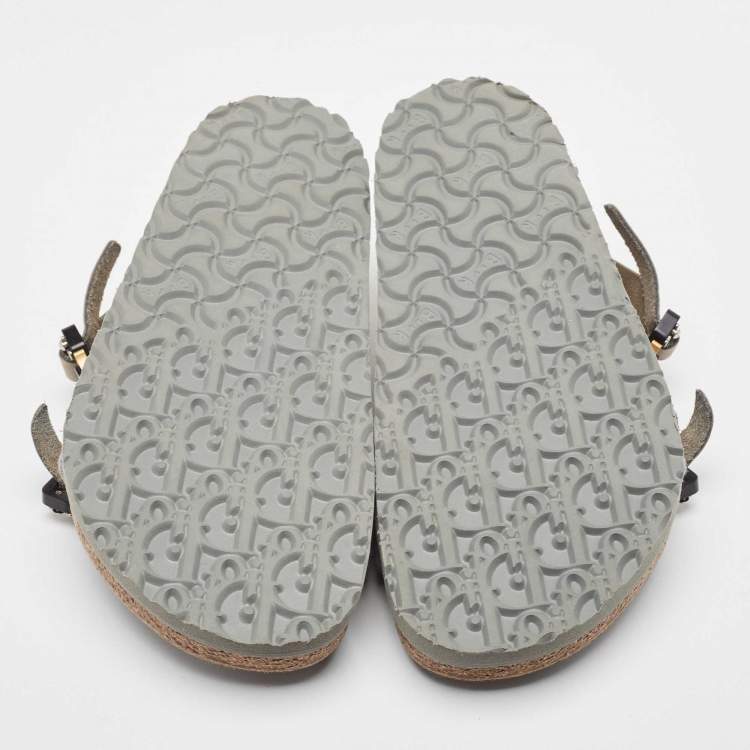 Pre Owned Dior Grey Fur Buckle Slingback Sandals Size 40