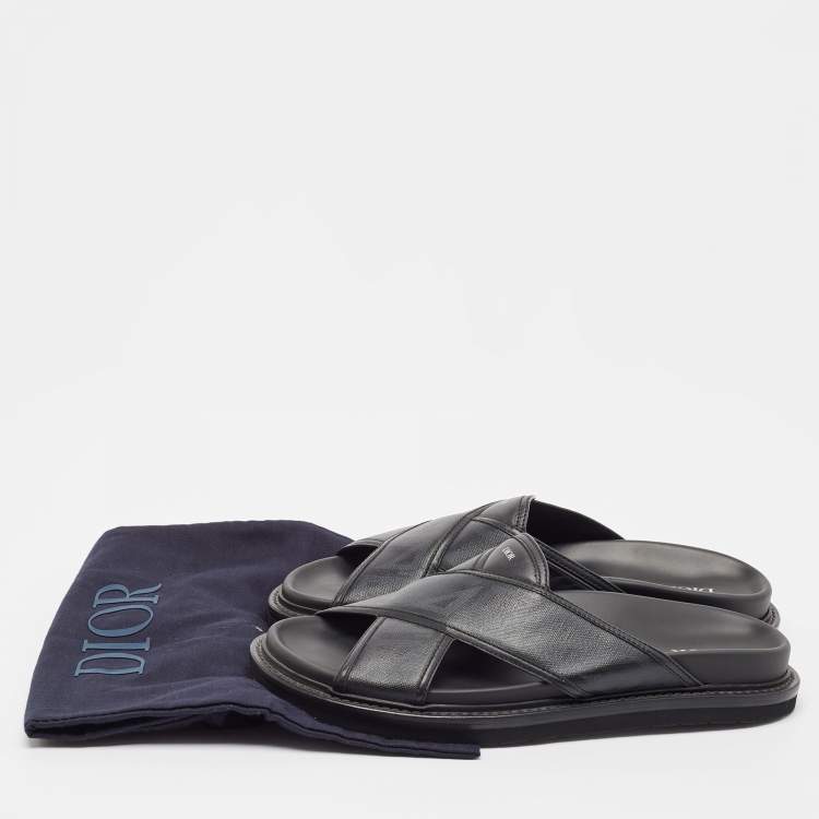 Pre Owned Dior Black Canvas Aqua Flat Slides Size 41