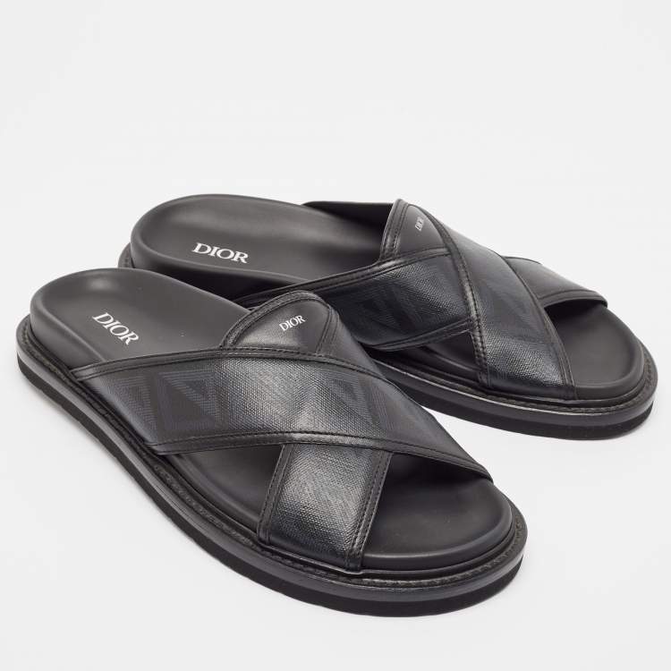 Pre Owned Dior Black Canvas Aqua Flat Slides Size 41