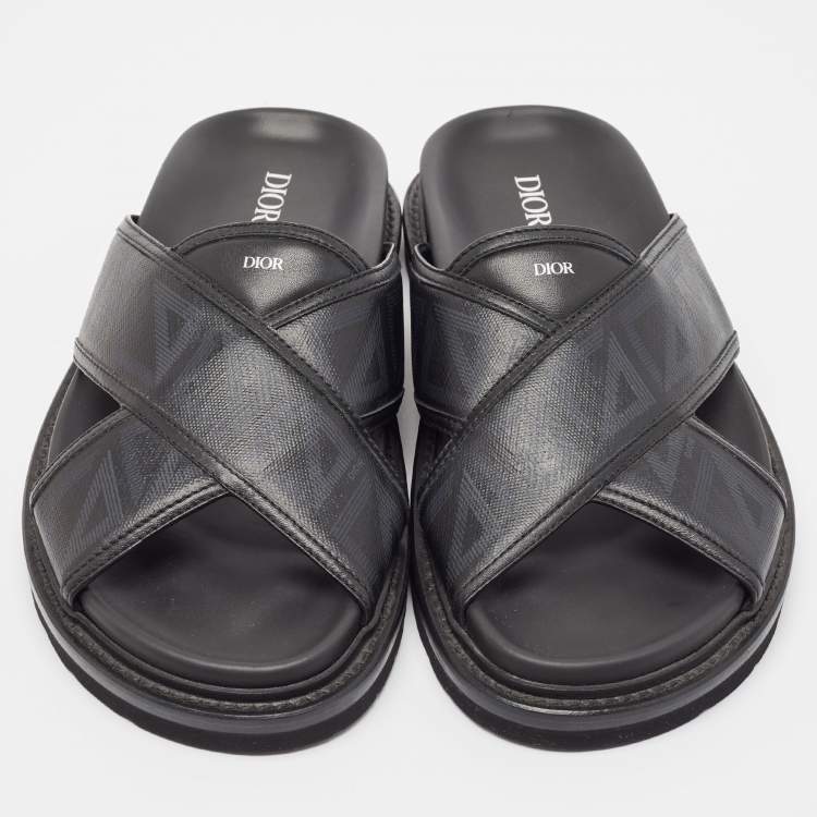 Pre Owned Dior Black Canvas Aqua Flat Slides Size 41