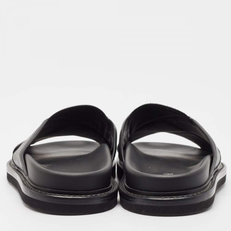 Pre Owned Dior Black Canvas Aqua Flat Slides Size 41