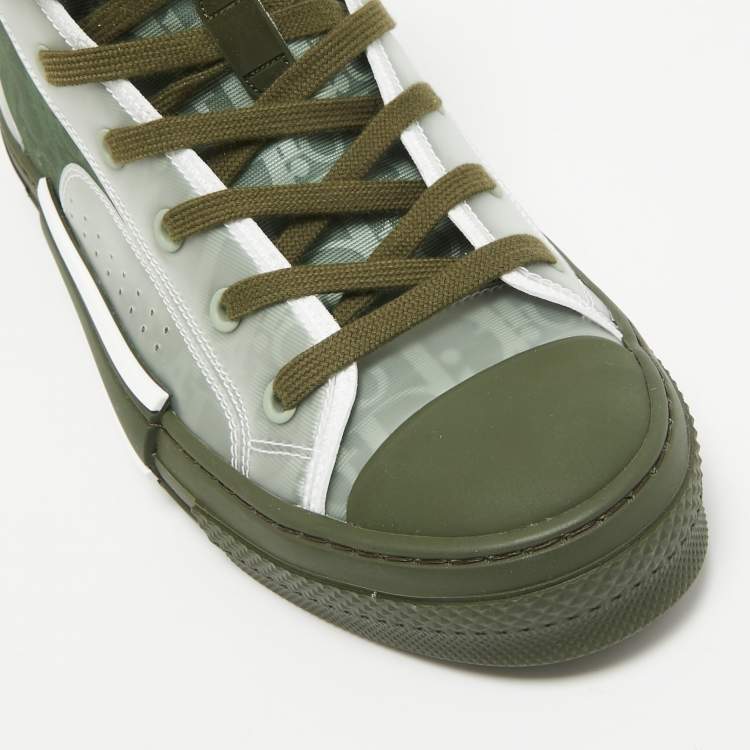 Pre Owned Dior Green Oblique Mesh and Rubber B23 Sneakers Size 42