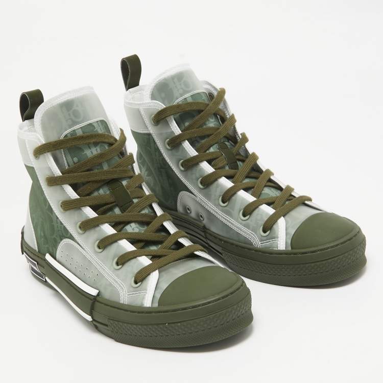 Pre Owned Dior Green Oblique Mesh and Rubber B23 Sneakers Size 42