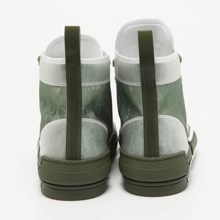 Pre Owned Dior Green Oblique Mesh and Rubber B23 Sneakers Size 42
