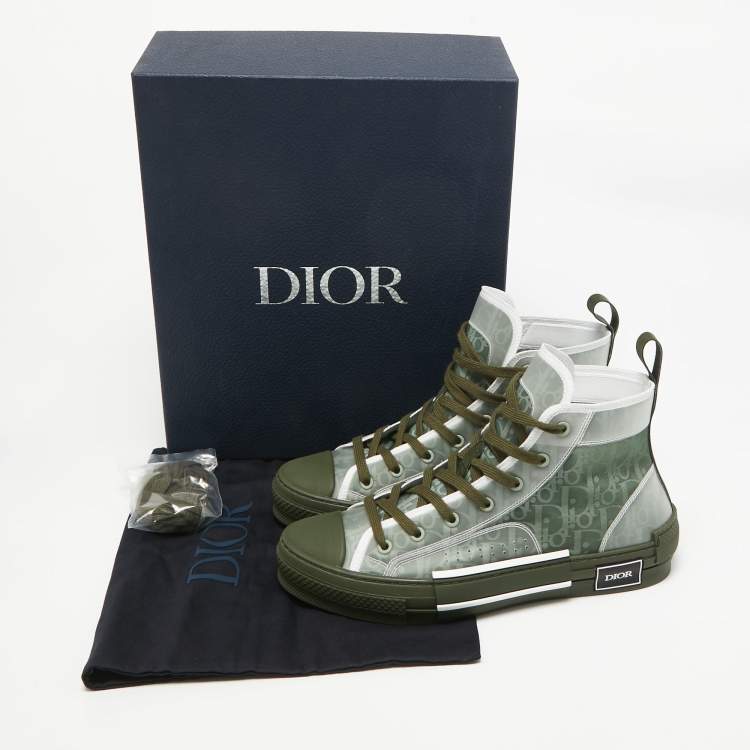 Pre Owned Dior Green Oblique Mesh and Rubber B23 Sneakers Size 42