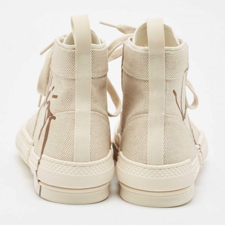 Pre Owned Dior Beige Canvas Jack B23 High Top Sneakers Size 44