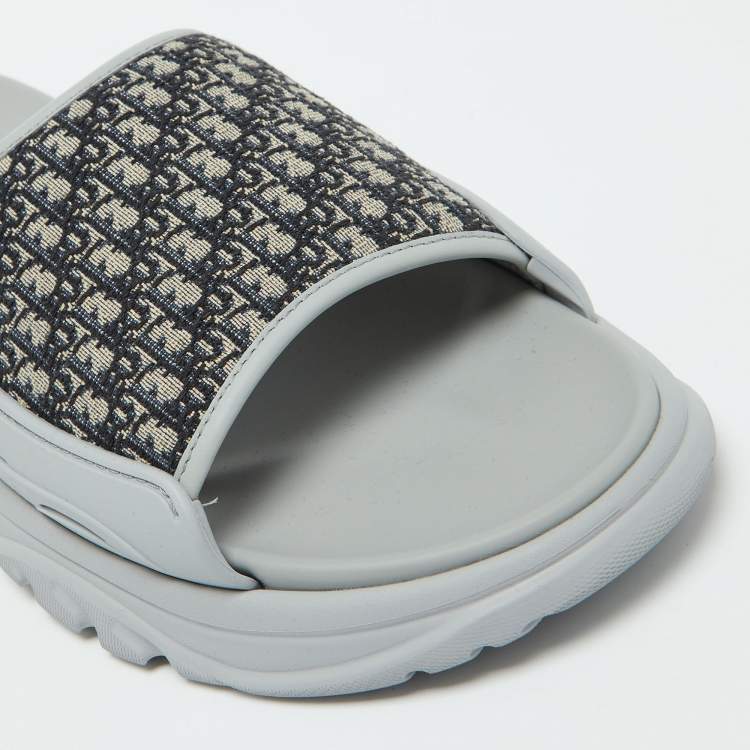 Pre Owned Dior Grey Canvas and Rubber H-Town Single Band Slide Sandals Size 44