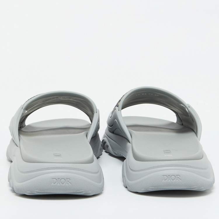 Pre Owned Dior Grey Canvas and Rubber H-Town Single Band Slide Sandals Size 44