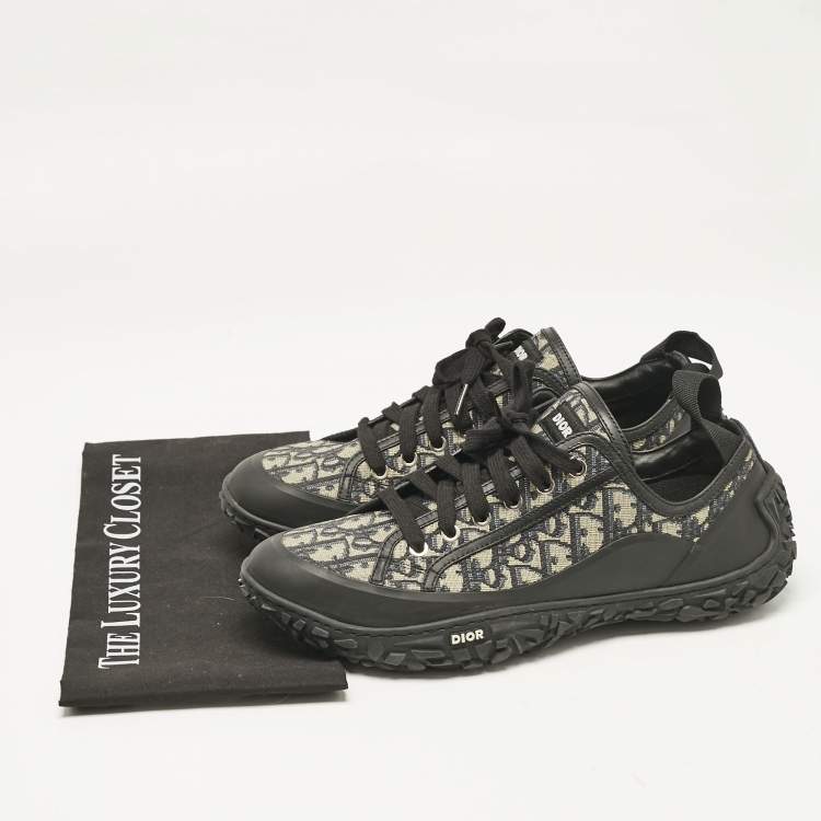 Pre Owned Dior Black Canvas and Leather Homme B28 Oblique Lace Up Sneakers Size 43