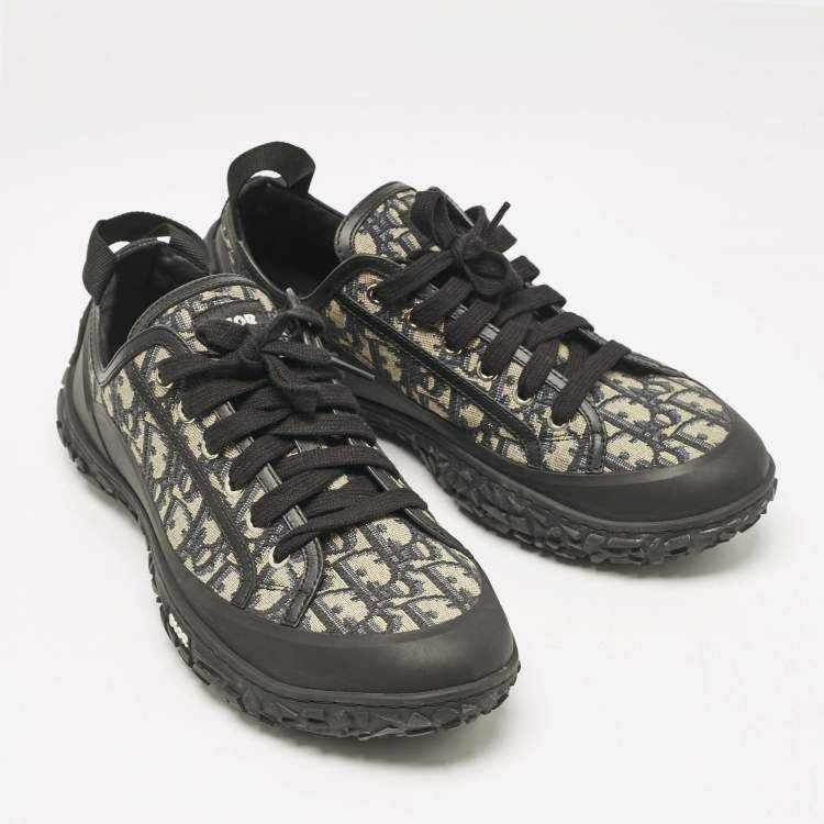 Pre Owned Dior Black Canvas and Leather Homme B28 Oblique Lace Up Sneakers Size 43