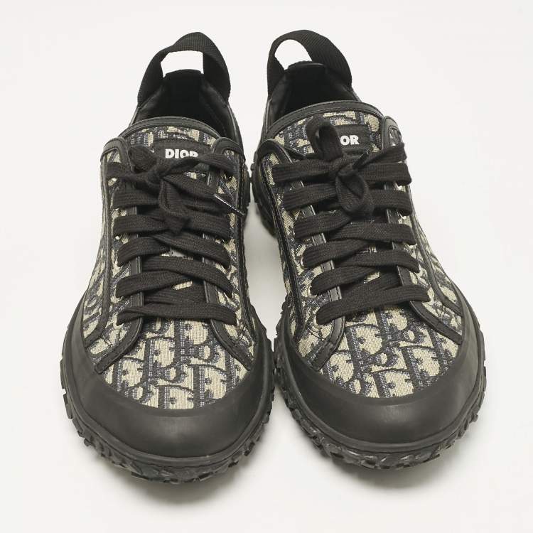 Pre Owned Dior Black Canvas and Leather Homme B28 Oblique Lace Up Sneakers Size 43