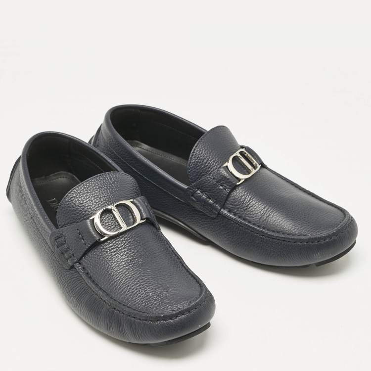 Pre Owned Dior Navy Blue Leather Odéon Loafers Size 39