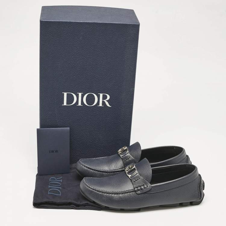 Pre Owned Dior Navy Blue Leather Odéon Loafers Size 39