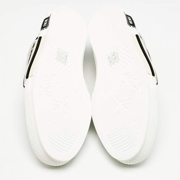 Pre Owned Dior White/Black Oblique Canvas B23 Slip On Sneakers Size 46