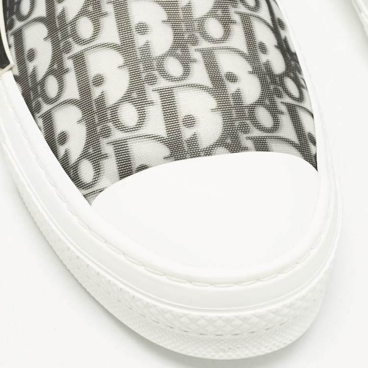 Pre Owned Dior White/Black Oblique Canvas B23 Slip On Sneakers Size 46