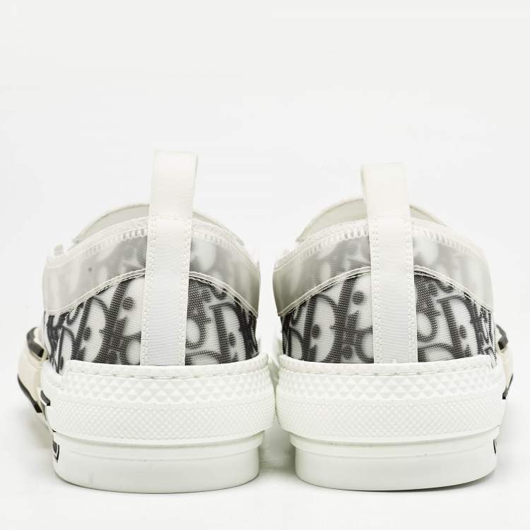 Pre Owned Dior White/Black Oblique Canvas B23 Slip On Sneakers Size 46