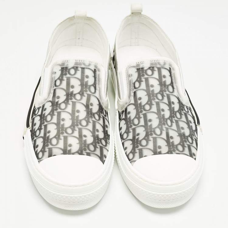 Pre Owned Dior White/Black Oblique Canvas B23 Slip On Sneakers Size 46