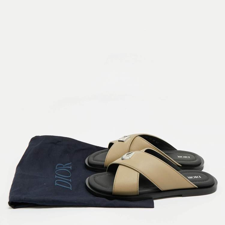 Pre Owned Dior Green Leather Alias Flat Slides Size 42