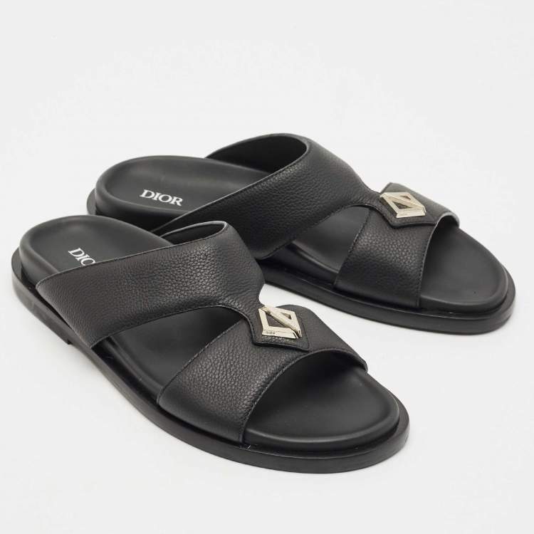 Pre Owned Dior Black Leather Alias Flat Slides Size 43