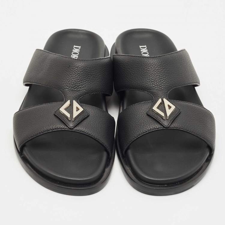 Pre Owned Dior Black Leather Alias Flat Slides Size 43