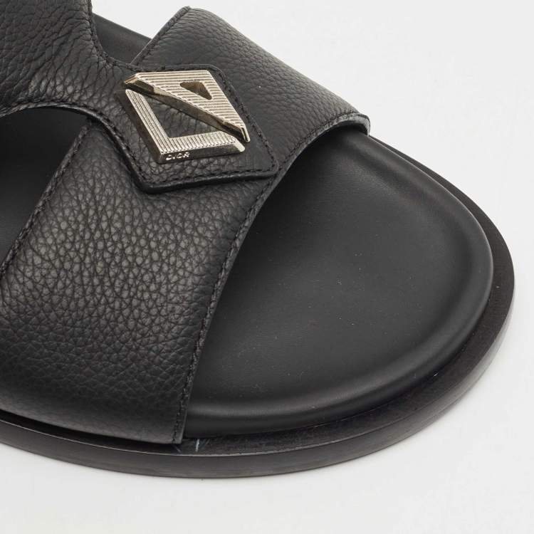 Pre Owned Dior Black Leather Alias Flat Slides Size 43