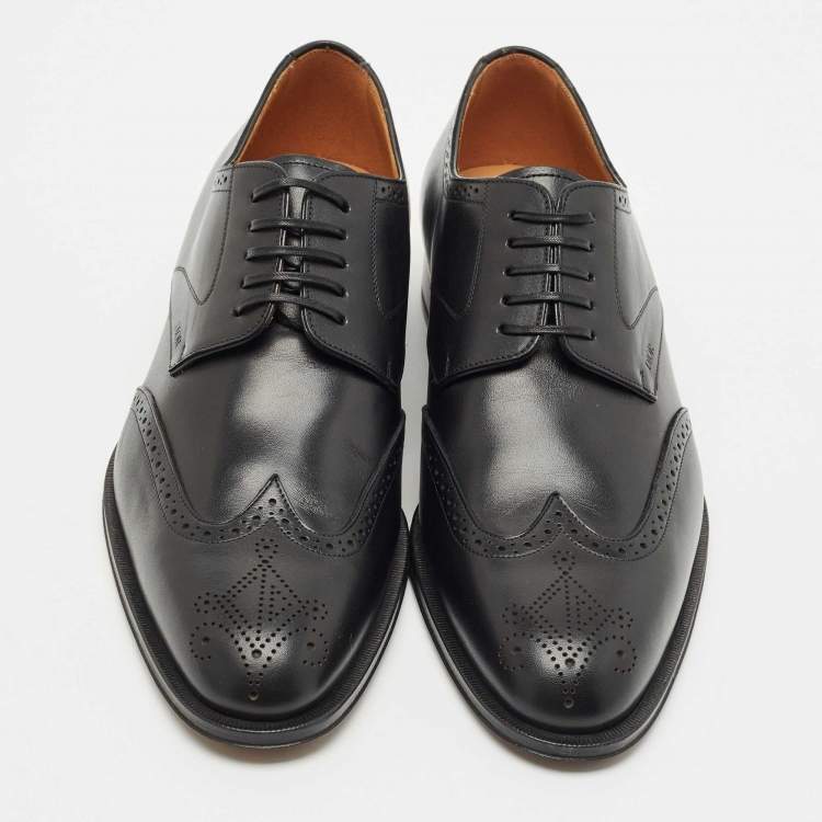 Pre Owned Dior Black Brogue Leather Lace Up Derby Size 43.5