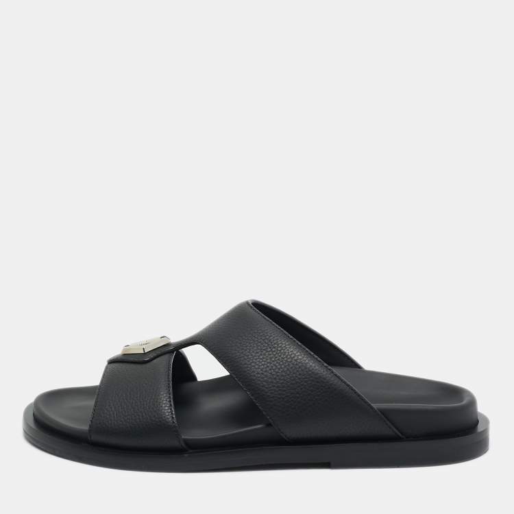 Pre Owned Dior Black Leather Alias Flat Slides Size 40