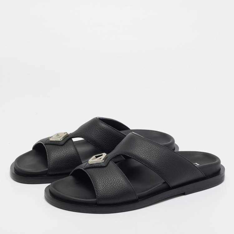 Pre Owned Dior Black Leather Alias Flat Slides Size 40