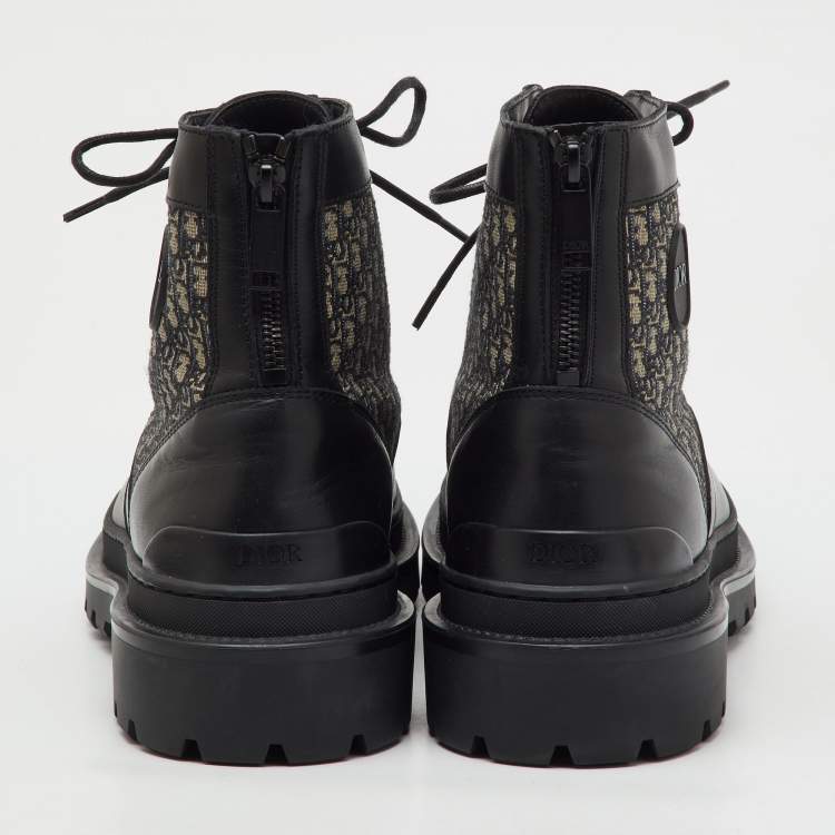 Pre Owned Dior Black Oblique Canvas and Leather Explorer Ankle Boots Size 43